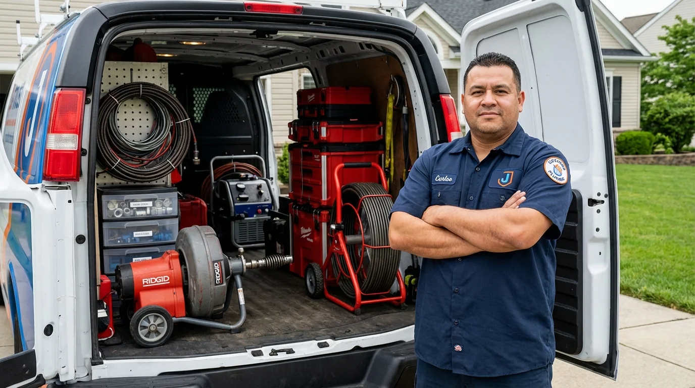 Professional drain cleaning equipment and Johns Plumbing LLC plumber in Gas City