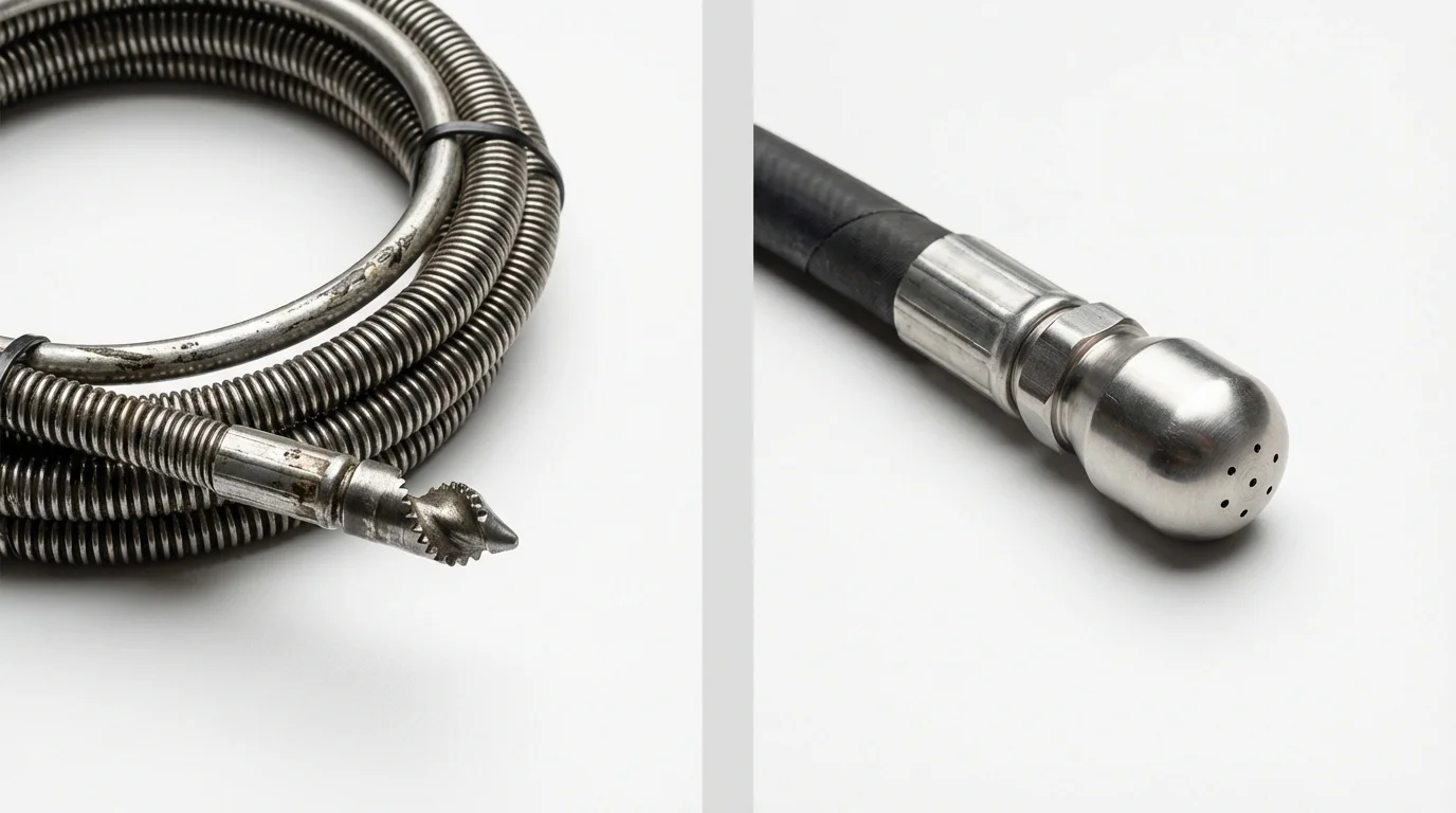 Drain snake cable and hydro jetting nozzle used for drain cleaning in Gas City, IN